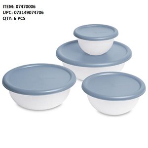 STERILITE 8PC COVERED BOWL SET WHITE / BLUE