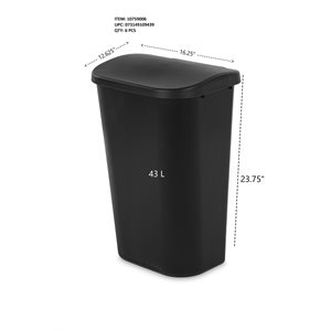 STERILITE LIFT TOP WASTEBASKET 43 L BLACK