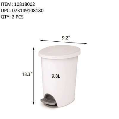 STERILITE 9.8L ULTRA STEPON WASTEBASKET WHITE