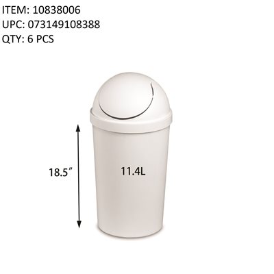 STERILITE 11.4L ROUND SWING TOP WASTEBASKET WHITE