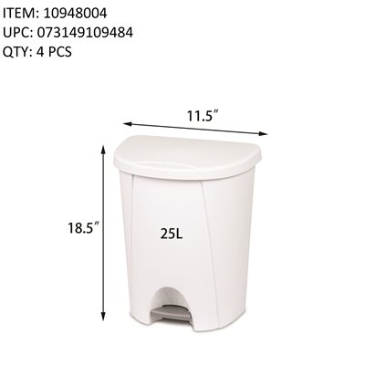 STERILITE 25L STEPON WASTEBASKET WHITE