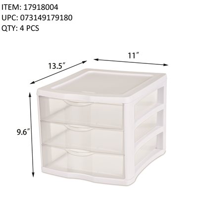 STERILITE 3 DRAWER UNIT WHITE