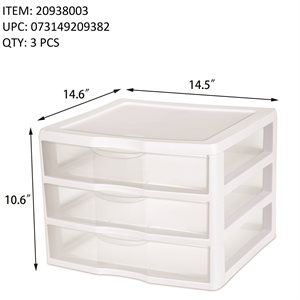 STERILITE LARGE 3 DRAWER UNIT WHITE