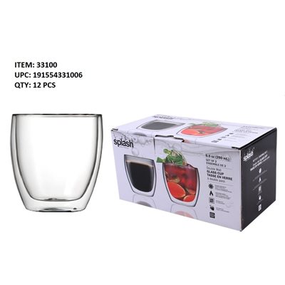 DOUBLE WALL GLASS CUP 2PK 8.5OZ