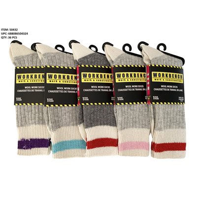 LADIES 1PR WOOL WORK SOCK ASST.