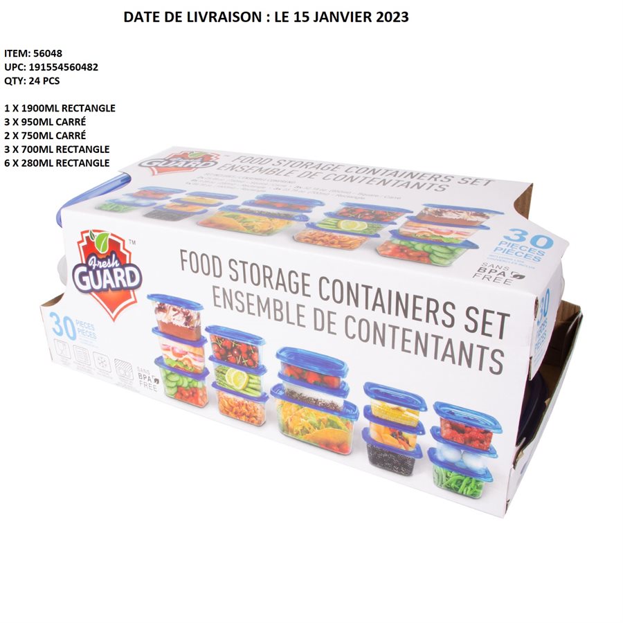 FOOD STORAGE CONTAINERS SET 30PCS
