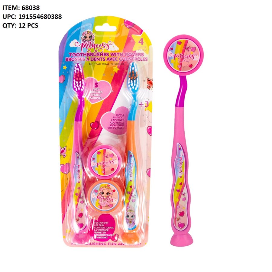 KIDS PRINCESS TOOTHBRUSH WITH COVER 4PCS